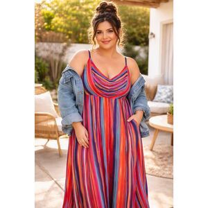 Torrid Cami Maxi Dress Stripe Multicolor Chiffon Plus Size 1 Boho Festival